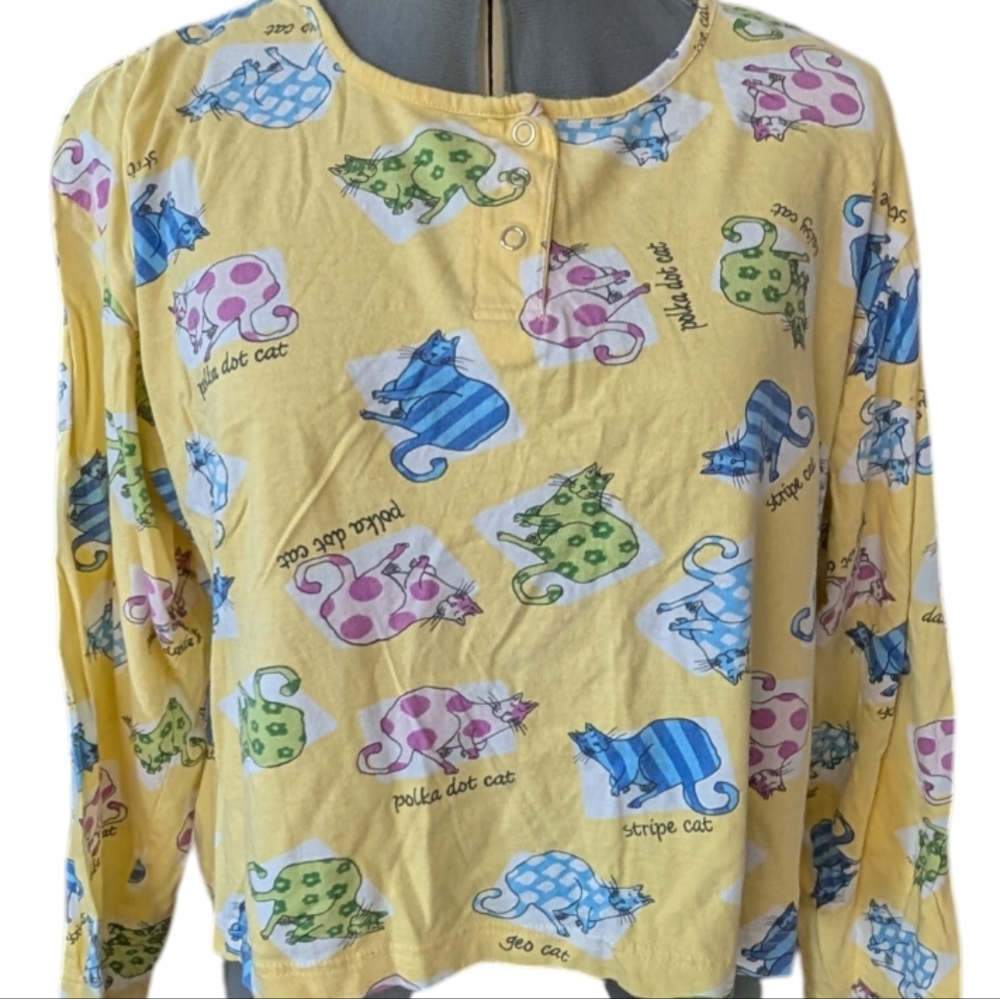 Xhilaration y2k Women's Cotton Yellow Cat Print Cropped Top Size‎ Large Rare